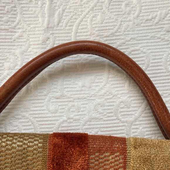 Vintage Hand Bag. Leather Trim, Geometric Fabric Stripes - Picture 8 of 9